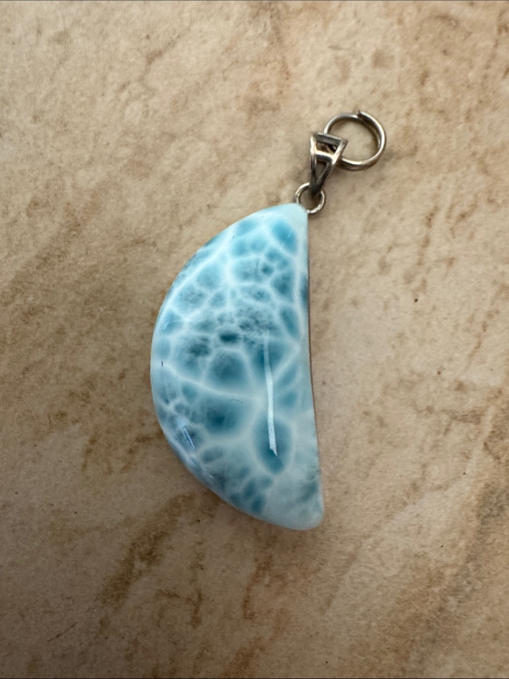 Blue Larimar-Style Half Moon Pendant 925 silver